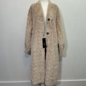 Faux fur cream long coat. New, never worn.